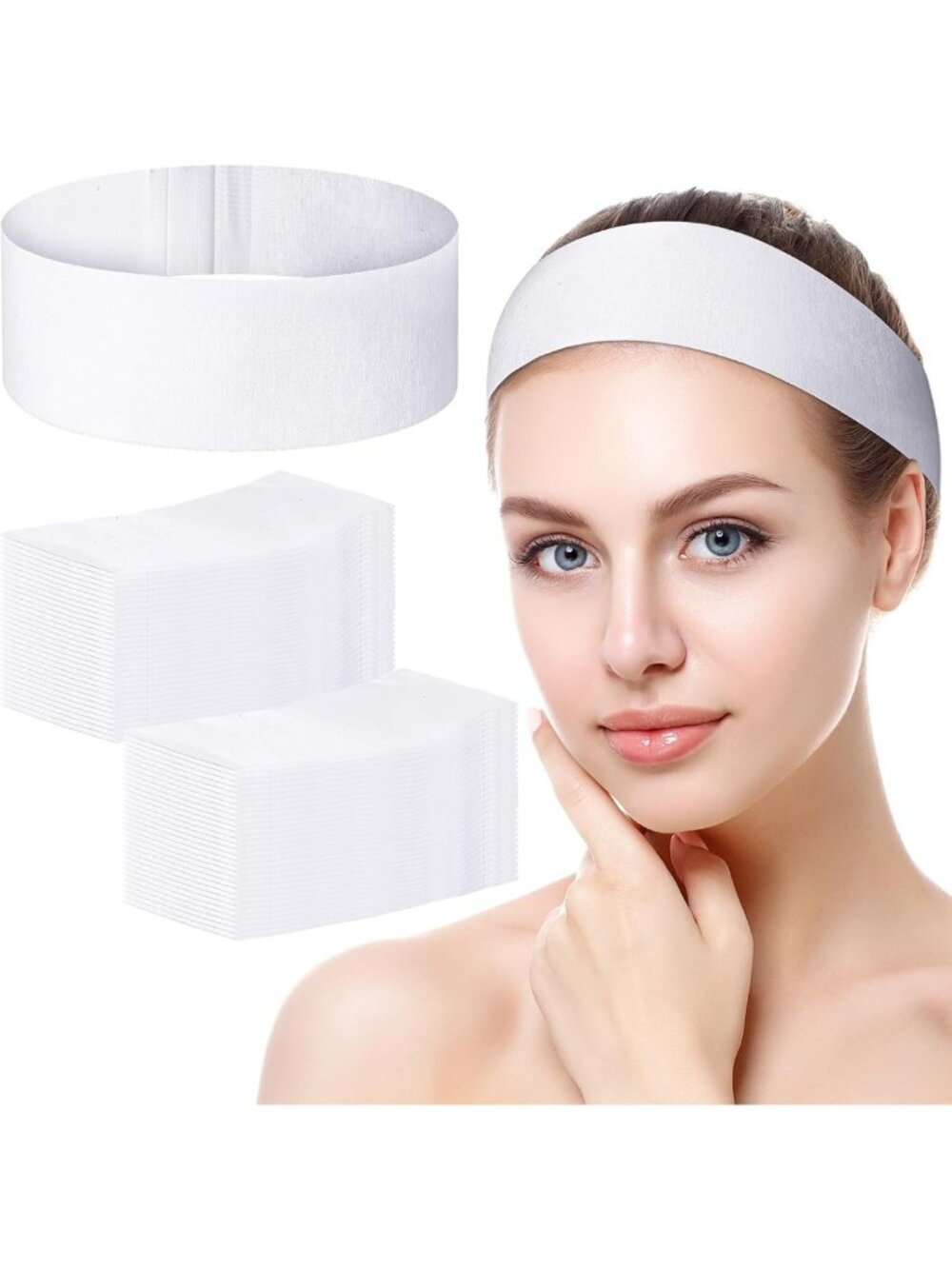 500 Disposable Spa Facial Headbands - White Stretch Non-Woven, 500 Pieces